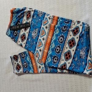 New Mix Graphic Colorful Elastic Pullon Thick Winter Orange & Teal Sz PLUS Pants